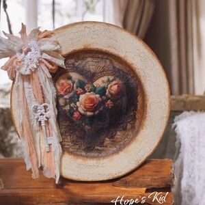 Heart-Shaped Floral Decorative Plate With Cream and Brown Accents